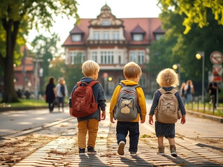 3 children walking to school