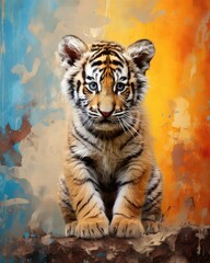 Tigre cachorro, pintura colorida