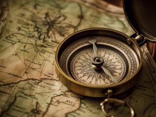 A close-up shot of a compass on a vintage map generative ai