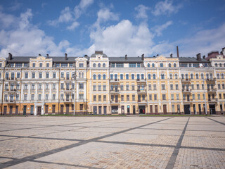 historical buildings in the square in front of saint sophia cathedral in capital kyiv