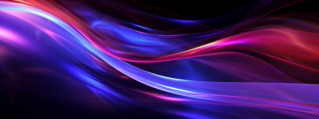 Fototapeta premium Fashion art background with fantasy glowing neon lines, waves. Data transfer concept. Symbol of creativity, bright manifestation. Banner. Generative Ai content