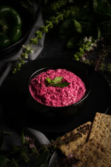 beetroot hummus in a bowl