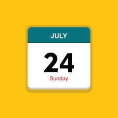 sunday 24 july icon with yellow background, calender icon