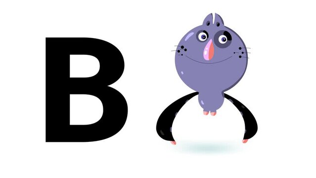 B letter big black like bat cartoon animation. Animal loop. Educational serie with bold style character for children. Good for education movies, presentation, learning alphabet, etc...