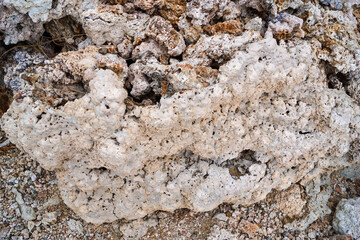 Close up view of South Tufa rock formations at Mono Lake, near Lee Vining, Mono County, California, USA. Unique saline soda lake in Mono Basin, Sierra Nevada. Calcium carbonate minerals. Geology