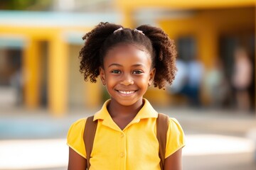 Portrait of cute black little girl at elementary school