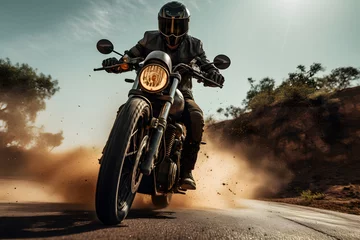 Foto op Plexiglas A man wearing a helmet and riding a motorcycle © Ployker