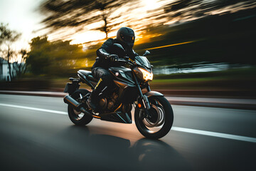 A motorcycle rider speeding on a road
