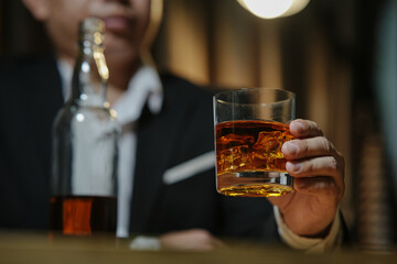 Barman pouring whiskey whiskey glass beautiful night