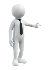 simple white business man with black tie pointing with finger