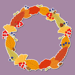 紅葉した落ち葉と木の実のフレーム