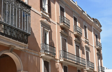 Fototapeta na wymiar Spanish Mediterranean Facade with Juliet Balconies, Palma