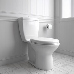 Fototapeta na wymiar Ceramic white toilet bowl near grey wall, side light in the modern bathroom. Generative ai