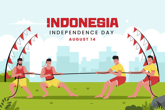 Indonesia independence day with traditional games concept illustration. Flat vector illustration isolated on white background