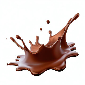 Realistic isolated chocolate wave splash with droplets, choco syrup drops splatter, vector cocoa drink. Chocolate wave with splashing droplets in  transparent background, Generative AI 