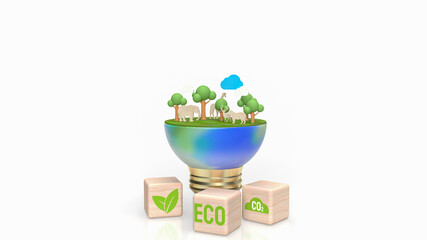 The earth and eco icon on wood cube for ecology concept 3d rendering