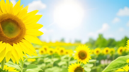 Fototapeta premium SUNFLOWER FIELD BACKGROUND - Generative AI technology