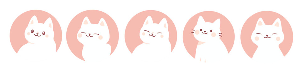 Set of vector funny avatars. Cute white cats in minimalistic style. . Vector illustration