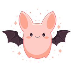 Vector illustration for Halloween in kawaii style. Cute pink bat. Vector illustration
