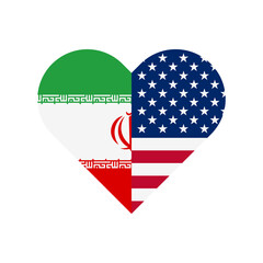 unity concept. heart shape icon of iran and united states flags. vector illustration isolated on white background