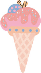 Pastel dessert hand drawn illustration with grainy textured
