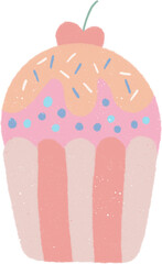 Pastel dessert hand drawn illustration with grainy textured