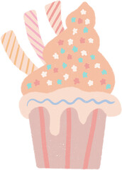 Pastel dessert hand drawn illustration with grainy textured