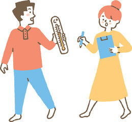 気温を測っている夫婦_色