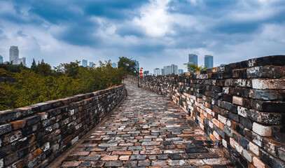 The Scenery of the Ming Dynasty City Wall in Nanjing, China