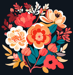 Draw a charming combination of watercolors of flowers and leaves