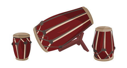 Traditional Musical instrument of indonesia Kendang set vector design