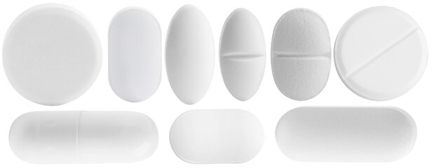 Set of different pills isolated on white