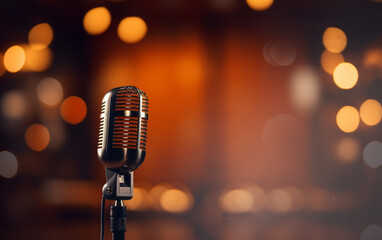  Side view of a radio microphone with studio background blur 