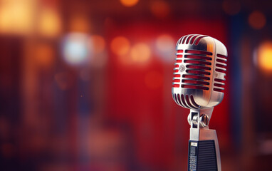  Side view of a radio microphone with studio background blur 