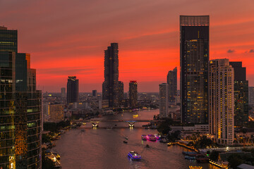 Cityscape of Bangkok, Bangkok, night view in the business district at twilight