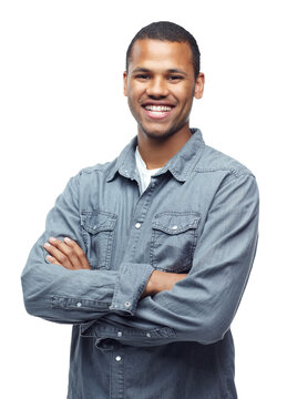 Arms crossed, fashion and portrait of black man on png for casual, trendy and pride. Confidence, manager and professional with person isolated on transparent background for attitude and style