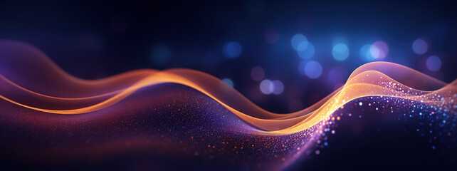 Abstract futuristic glowing particles wave wallpaper. Technology, digital data concept. AI