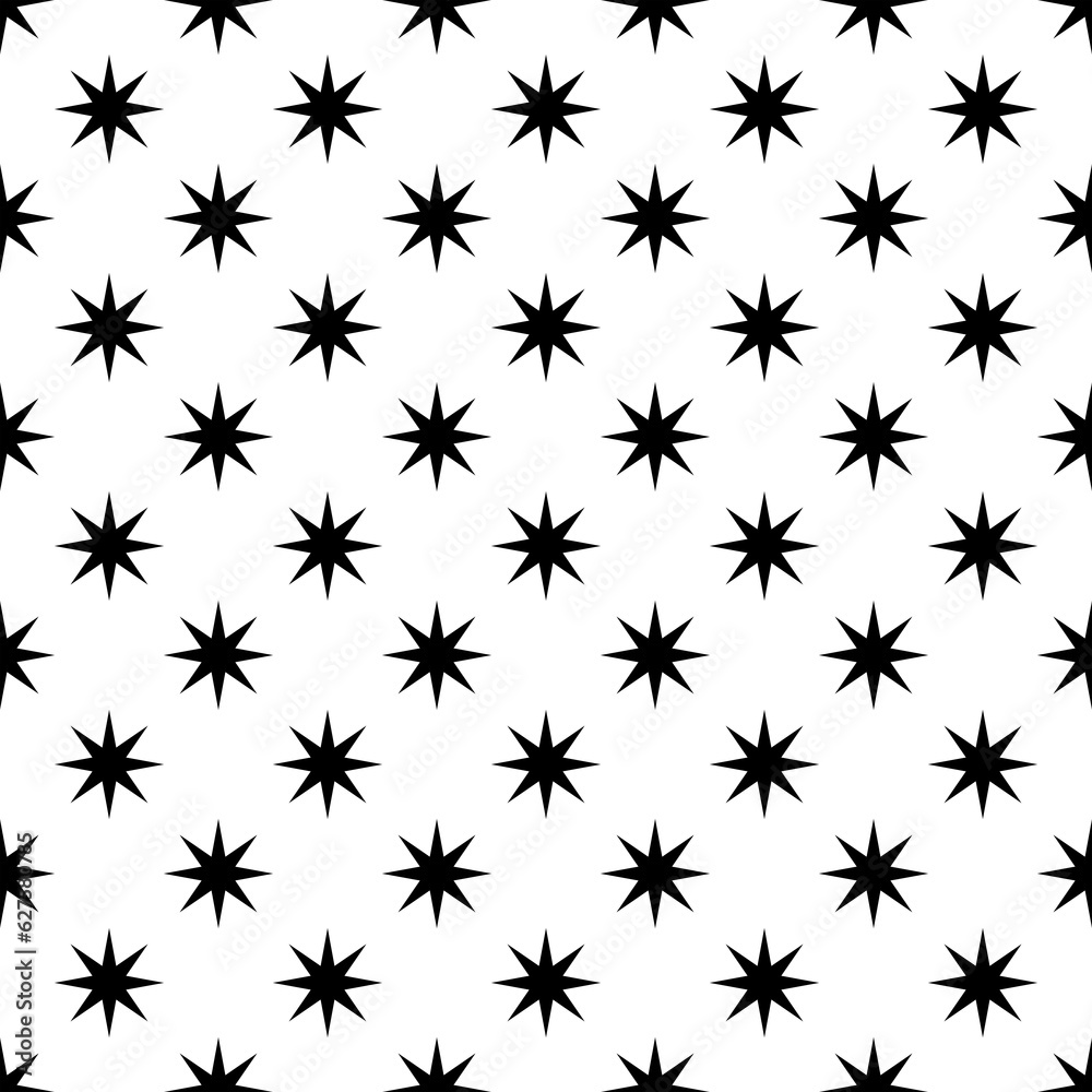 Wall mural Abstract seamless pattern, minimalistic background of horizontal and vertical rows of black octagonal stars. Print for textiles, wrapping paper