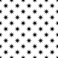 Abstract seamless pattern, minimalistic background of horizontal and vertical rows of black octagonal stars. Print for textiles, wrapping paper