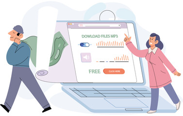 Criminal, burglar or cracker stealing personal information from computer, holding big bag with money. Concept of hacker internet activity or security hacking. Stealing data, account password hack