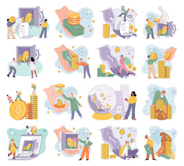 Planning successful money investment, savings and deposit big set. Calculating budget, analyzing finance report with business chart. Accounting concept. Financial advisor planning investment strategy