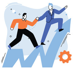 Support and teamwork, help in overcoming obstacles. Team building and partnership concept. Increasing motivation, way to achieve goal. Career climbing and supporting with giving helping hand