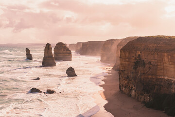 Photograph of the historic and famous 12 Apostles limestone rock stacks along the rugged Great...