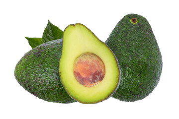 Green ripe avocado isolated on a transparent background.