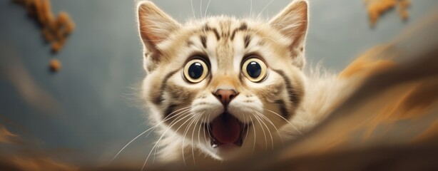 Bengal Kitten or Cat on Yellow Background, Energetic Expressions and Big Mouth Captured with Photo Realistic Techniques, generative ai - obrazy, fototapety, plakaty