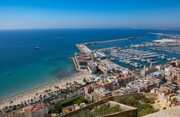 Fototapeta na wymiar View of the city of Alicante from the fortress of Santa Barbara Spain