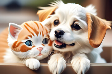 Cute cats and dogs are friends generative ai
 