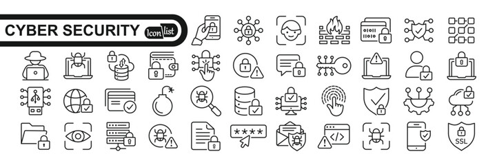 
Cyber security line icons set. Technology concept .Outline icons pack . - obrazy, fototapety, plakaty