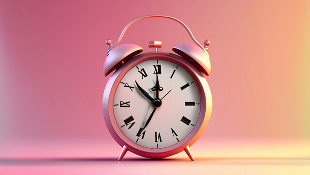 3d Vintage alarm clock  pastel background with natural light that falls on the ground over time
