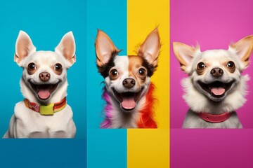 Cute Dog Photos Against a Colorful Background, Showcasing Expressive Faces and Emotional Expressions in a Low-Angle Shot, generative ai